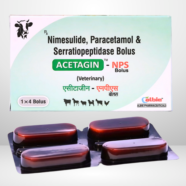 (ACETAGIN- NPS) Nimesulide, Paracetamol & serratiopeptidase Bolus 1×4 (Veterinary)